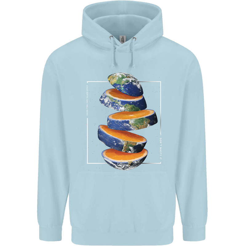 Our Orange Planet Earth One Glass Only Mens 80% Cotton Hoodie Light Blue