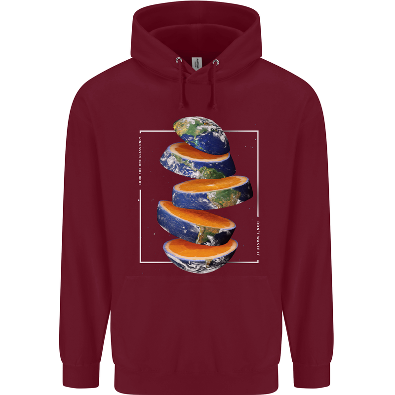 Our Orange Planet Earth One Glass Only Mens 80% Cotton Hoodie Maroon
