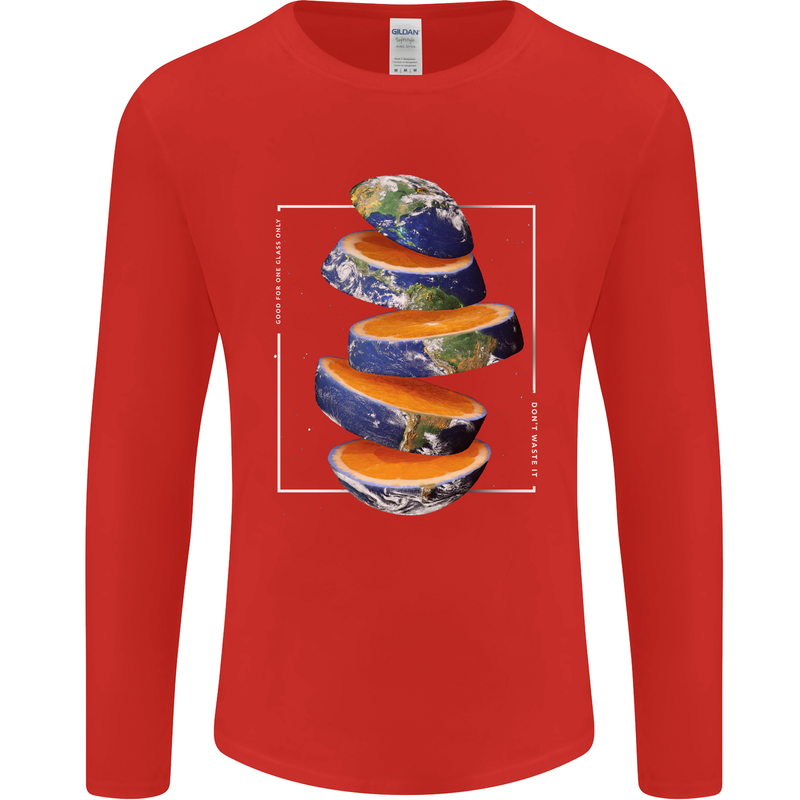 Our Orange Planet Earth One Glass Only Mens Long Sleeve T-Shirt Red
