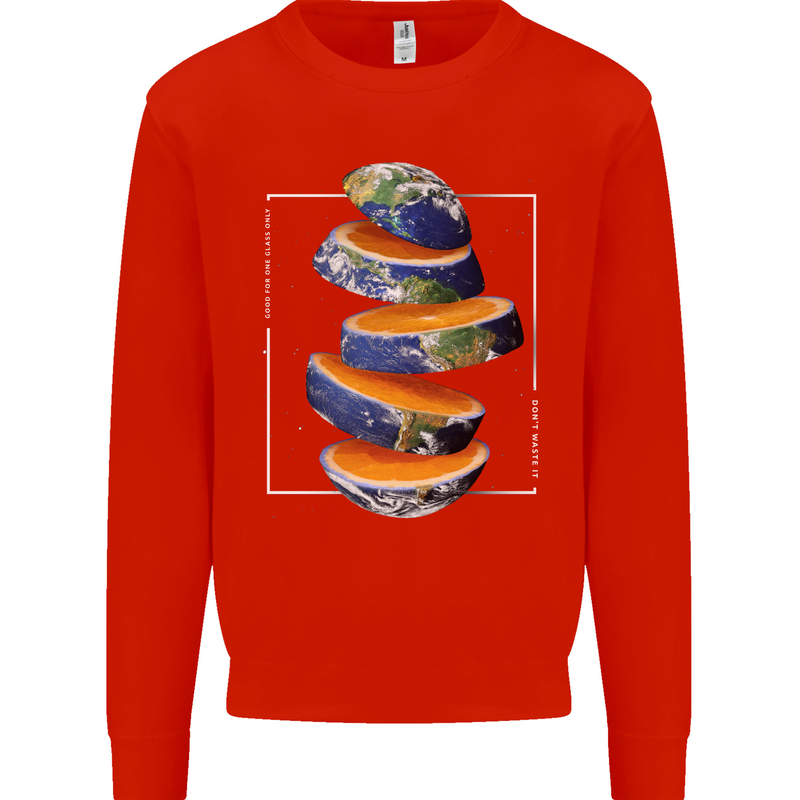Our Orange Planet Earth One Glass Only Mens Sweatshirt Jumper Bright Red