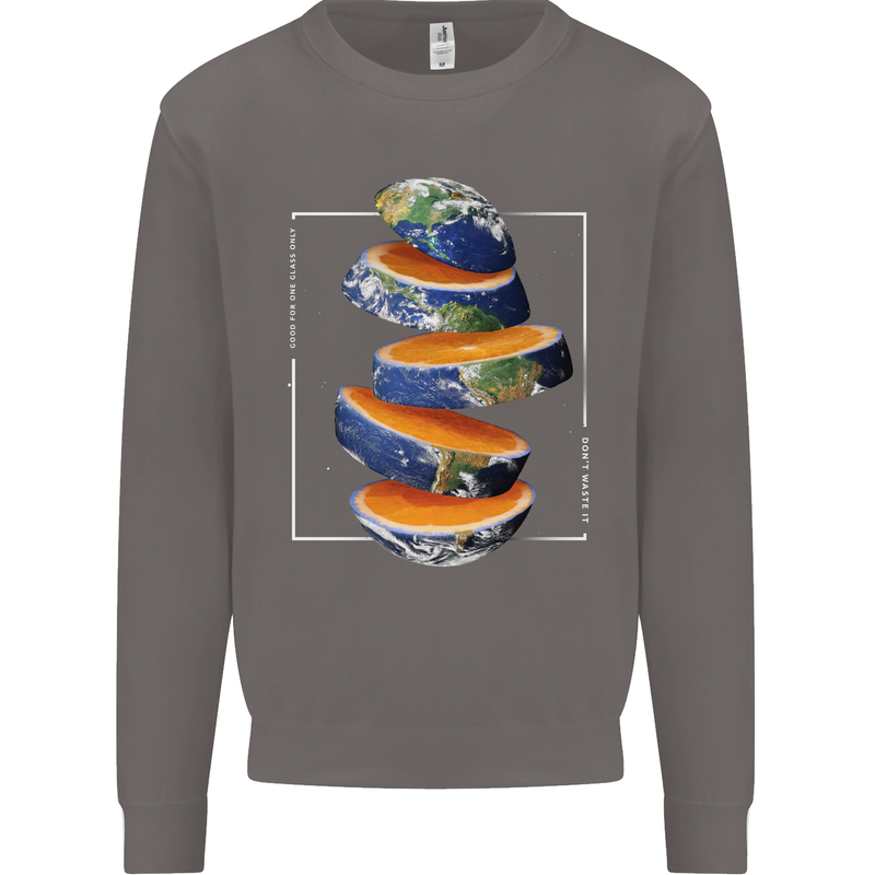 Our Orange Planet Earth One Glass Only Mens Sweatshirt Jumper Charcoal