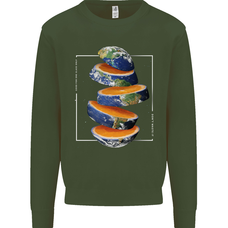 Our Orange Planet Earth One Glass Only Mens Sweatshirt Jumper Forest Green