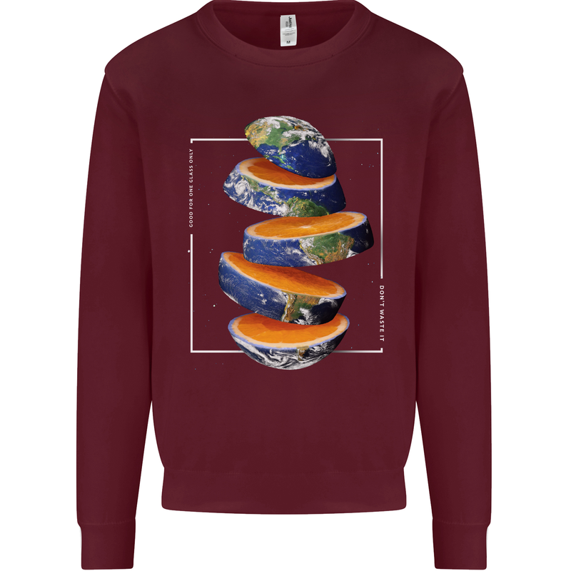 Our Orange Planet Earth One Glass Only Mens Sweatshirt Jumper Maroon