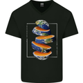 Our Orange Planet Earth One Glass Only Mens V-Neck Cotton T-Shirt Black