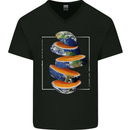 Our Orange Planet Earth One Glass Only Mens V-Neck Cotton T-Shirt Black