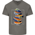 Our Orange Planet Earth One Glass Only Mens V-Neck Cotton T-Shirt Charcoal