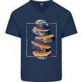 Our Orange Planet Earth One Glass Only Mens V-Neck Cotton T-Shirt Navy Blue