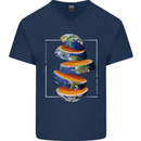 Our Orange Planet Earth One Glass Only Mens V-Neck Cotton T-Shirt Navy Blue