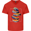 Our Orange Planet Earth One Glass Only Mens V-Neck Cotton T-Shirt Red