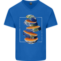 Our Orange Planet Earth One Glass Only Mens V-Neck Cotton T-Shirt Royal Blue