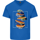 Our Orange Planet Earth One Glass Only Mens V-Neck Cotton T-Shirt Royal Blue