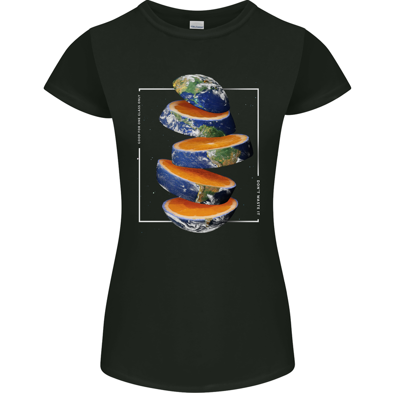 Our Orange Planet Earth One Glass Only Womens Petite Cut T-Shirt Black