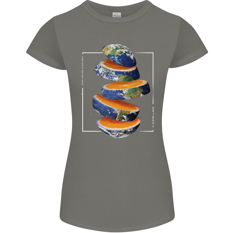 Our Orange Planet Earth One Glass Only Womens Petite Cut T-Shirt Charcoal