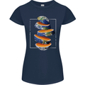 Our Orange Planet Earth One Glass Only Womens Petite Cut T-Shirt Navy Blue