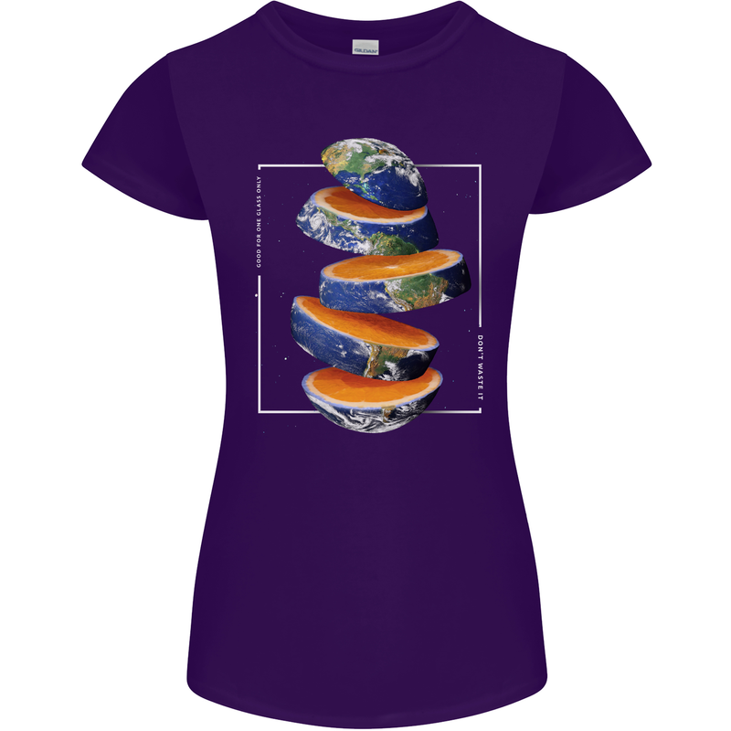 Our Orange Planet Earth One Glass Only Womens Petite Cut T-Shirt Purple