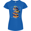 Our Orange Planet Earth One Glass Only Womens Petite Cut T-Shirt Royal Blue
