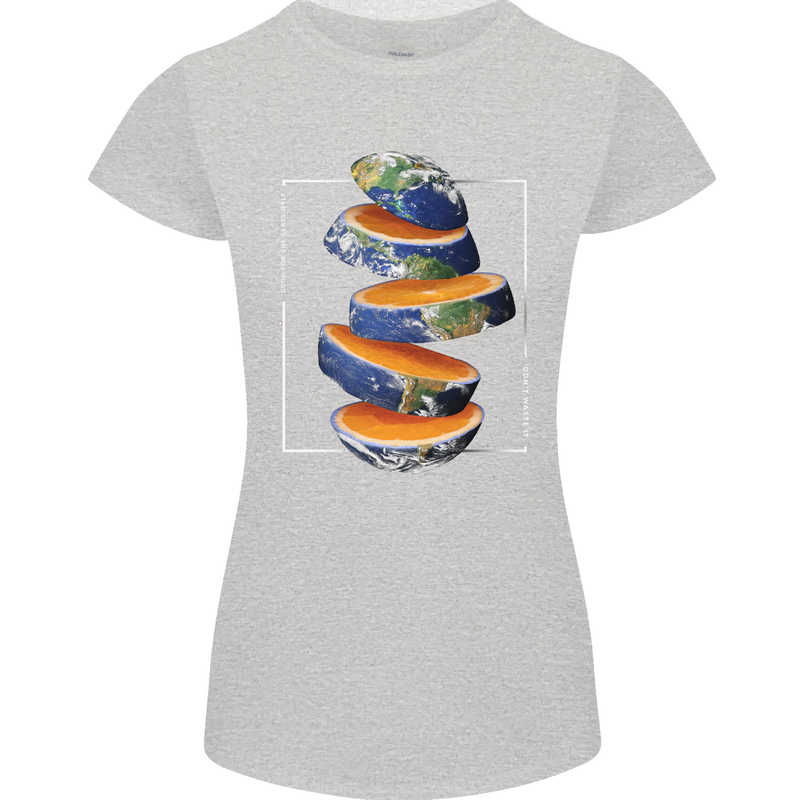 Our Orange Planet Earth One Glass Only Womens Petite Cut T-Shirt Sports Grey