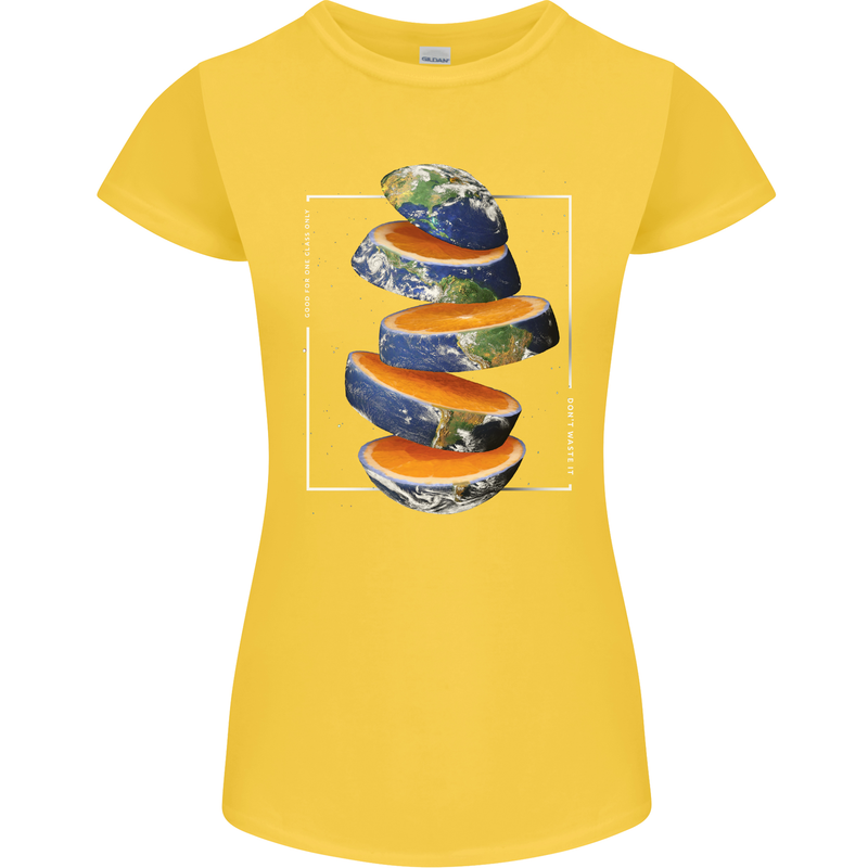 Our Orange Planet Earth One Glass Only Womens Petite Cut T-Shirt Yellow