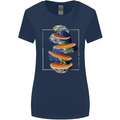 Our Orange Planet Earth One Glass Only Womens Wider Cut T-Shirt Navy Blue