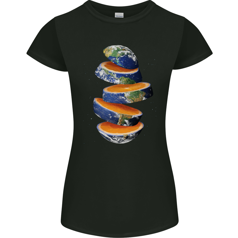 Our Orange Planet Earth Womens Petite Cut T-Shirt Black