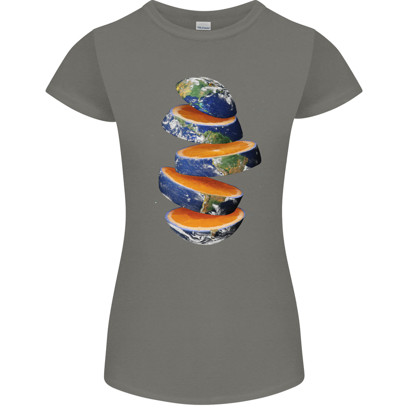 Our Orange Planet Earth Womens Petite Cut T-Shirt Charcoal