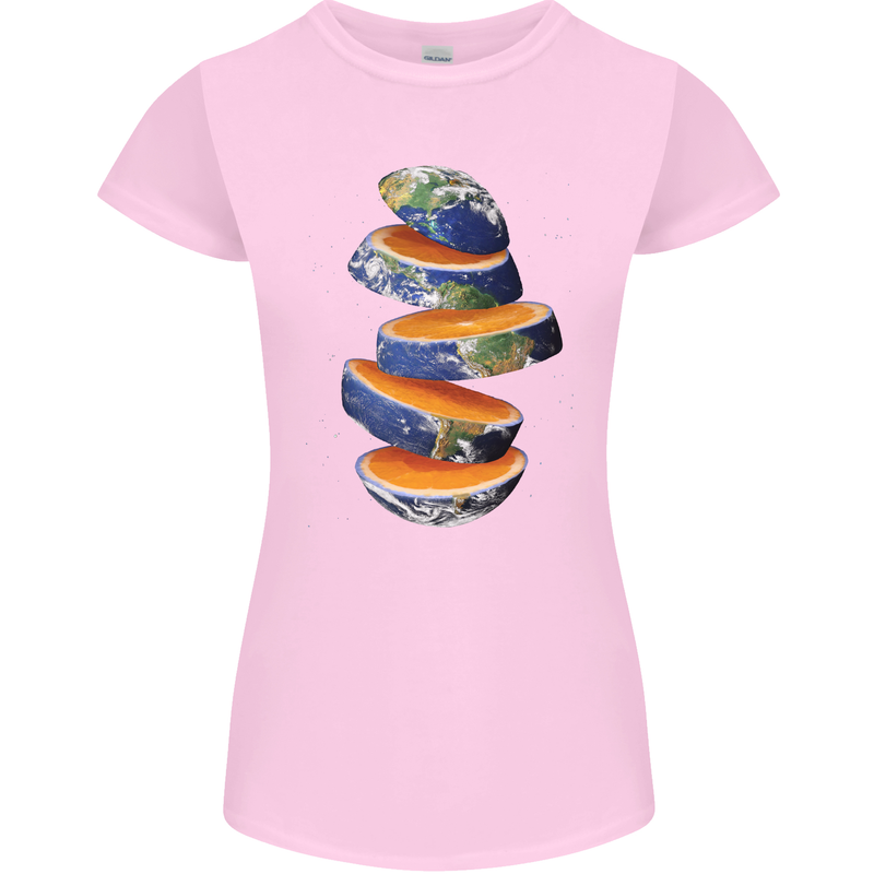 Our Orange Planet Earth Womens Petite Cut T-Shirt Light Pink