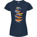 Our Orange Planet Earth Womens Petite Cut T-Shirt Navy Blue