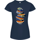 Our Orange Planet Earth Womens Petite Cut T-Shirt Navy Blue