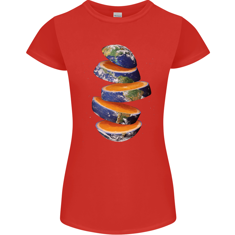 Our Orange Planet Earth Womens Petite Cut T-Shirt Red