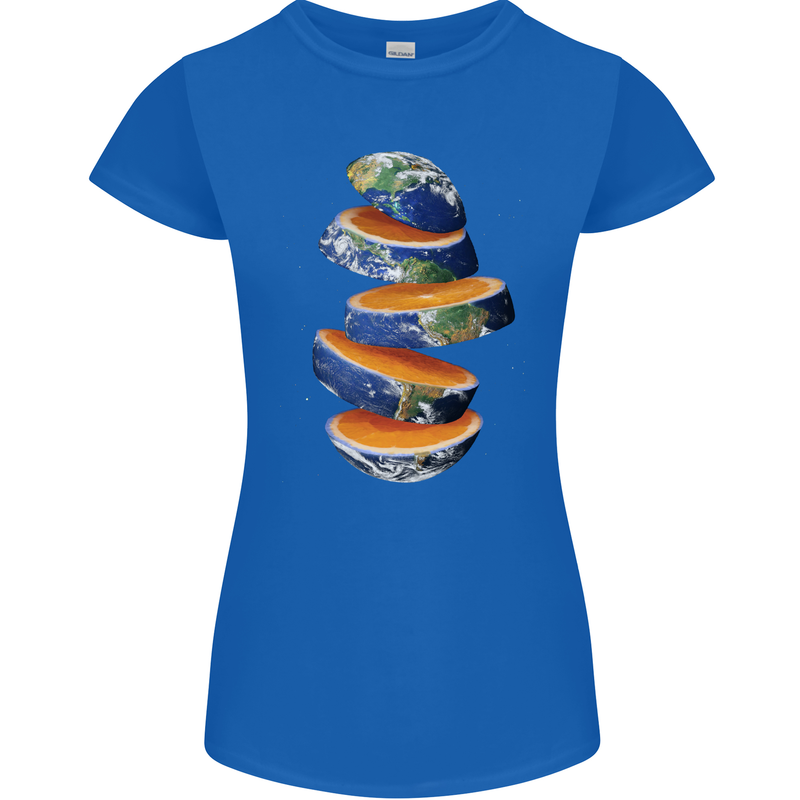 Our Orange Planet Earth Womens Petite Cut T-Shirt Royal Blue