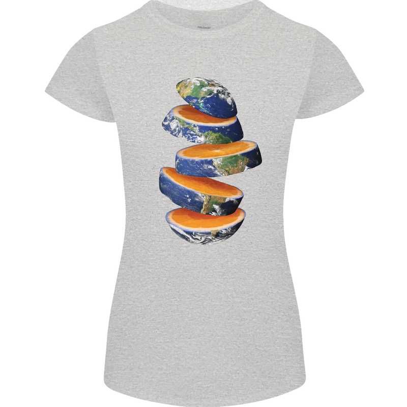 Our Orange Planet Earth Womens Petite Cut T-Shirt Sports Grey