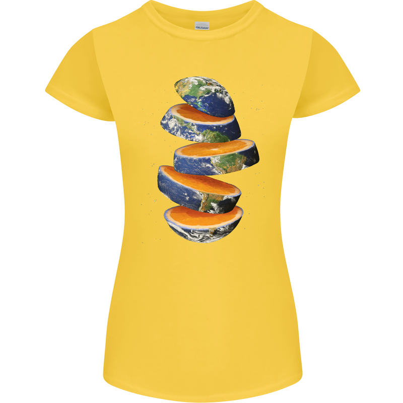 Our Orange Planet Earth Womens Petite Cut T-Shirt Yellow