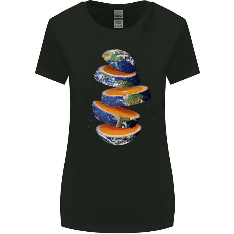 Our Orange Planet Earth Womens Wider Cut T-Shirt Black
