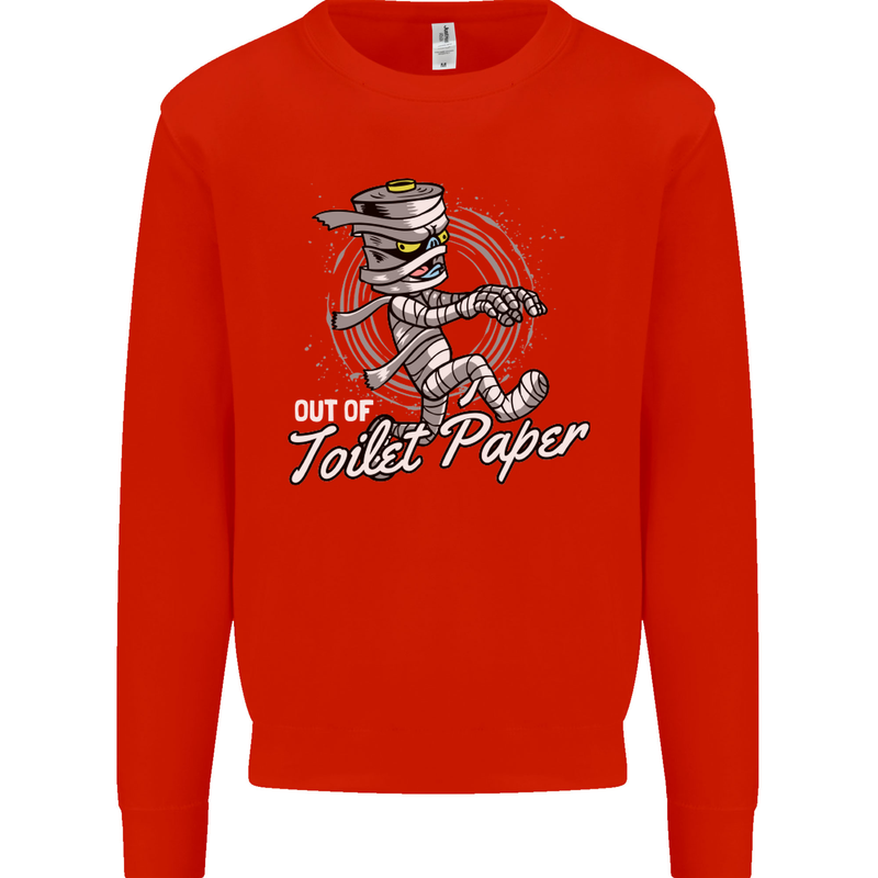 Out of Toilet Paper Funny Halloween Mummy Kids Sweatshirt Jumper Bright Red