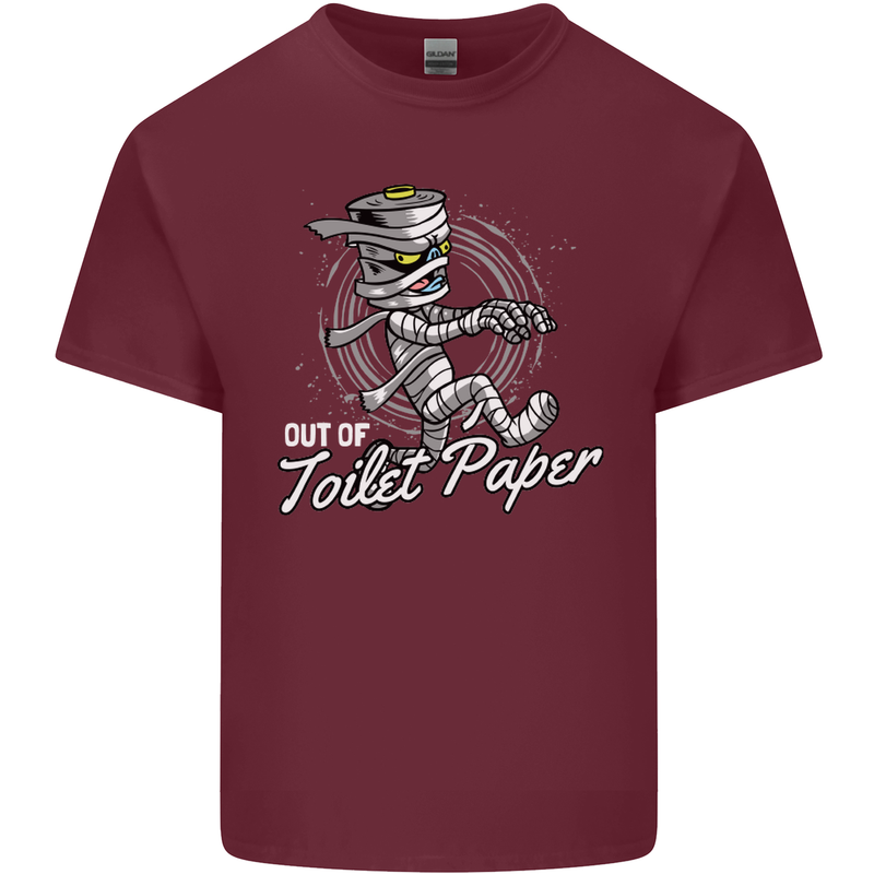 Out of Toilet Paper Funny Halloween Mummy Mens Cotton T-Shirt Tee Top Maroon