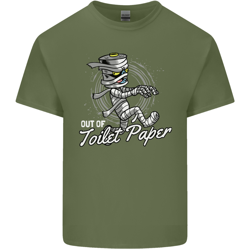 Out of Toilet Paper Funny Halloween Mummy Mens Cotton T-Shirt Tee Top Military Green