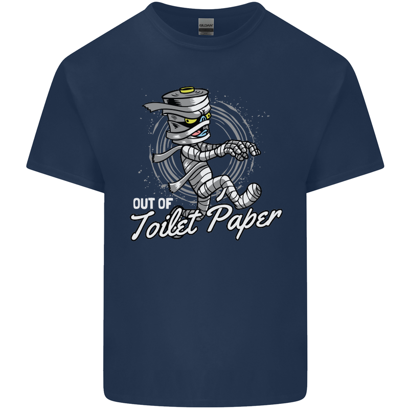 Out of Toilet Paper Funny Halloween Mummy Mens Cotton T-Shirt Tee Top Navy Blue