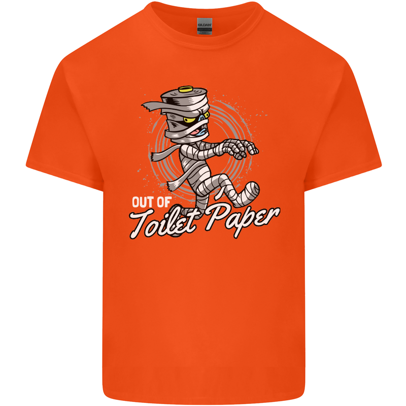 Out of Toilet Paper Funny Halloween Mummy Mens Cotton T-Shirt Tee Top Orange