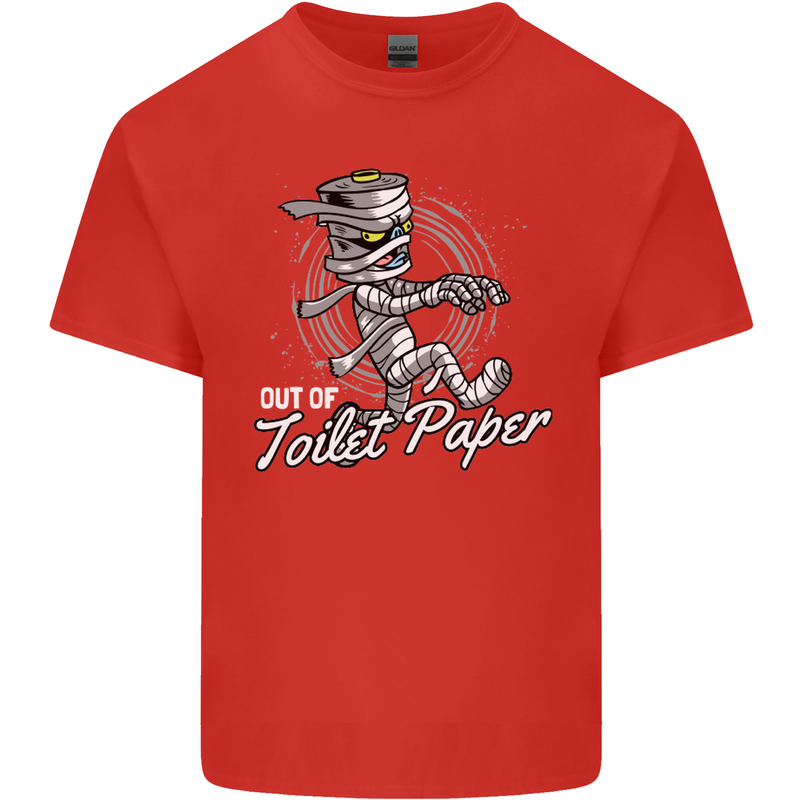 Out of Toilet Paper Funny Halloween Mummy Mens Cotton T-Shirt Tee Top Red