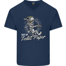 Out of Toilet Paper Funny Halloween Mummy Mens V-Neck Cotton T-Shirt Navy Blue
