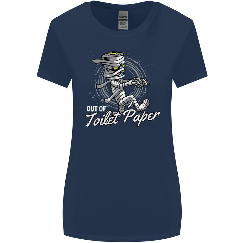 Out of Toilet Paper Funny Halloween Mummy Womens Wider Cut T-Shirt Navy Blue