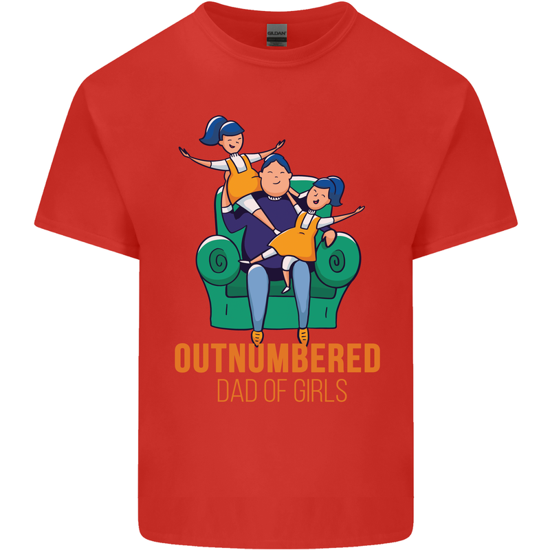 Outnumbered Dad Girls Fathers Day Daughters Mens Cotton T-Shirt Tee Top Red