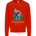Outnumbered Dad Girls Fathers Day Daughters Mens Sweatshirt Jumper Bright Red