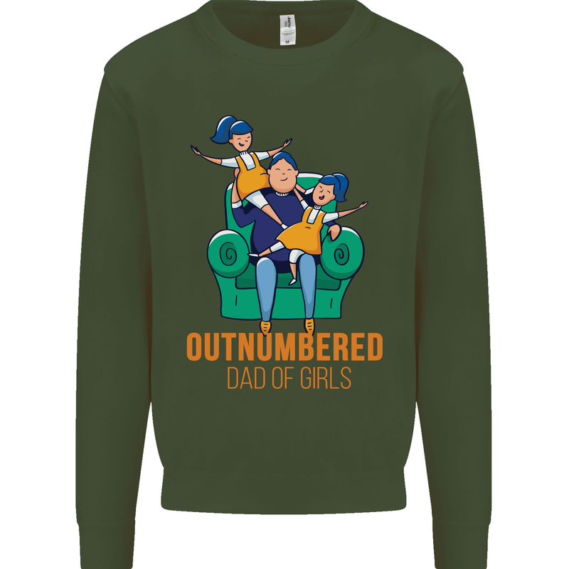 Outnumbered Dad Girls Fathers Day Daughters Mens Sweatshirt Jumper Forest Green