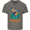 Outnumbered Dad Girls Fathers Day Daughters Mens V-Neck Cotton T-Shirt Charcoal