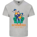 Outnumbered Dad Girls Fathers Day Daughters Mens V-Neck Cotton T-Shirt Sports Grey
