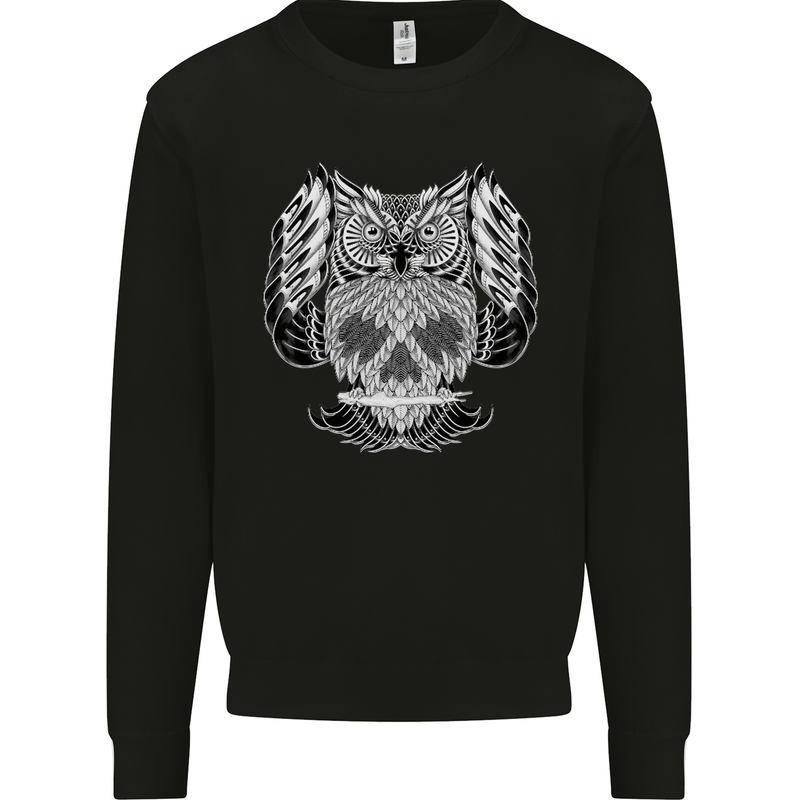 Owl Skull Ornathology Kids Sweatshirt Jumper Black