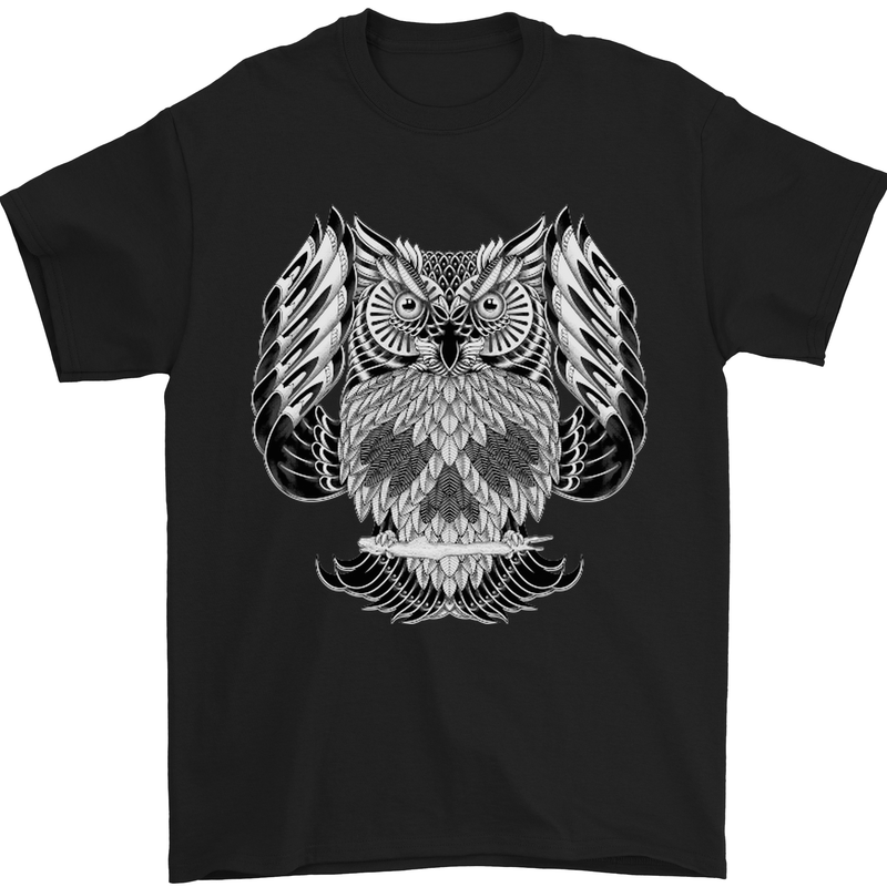 Owl Skull Ornathology Mens T-Shirt Cotton Gildan Black