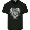Owl Skull Ornathology Mens V-Neck Cotton T-Shirt Black