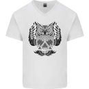 Owl Skull Ornathology Mens V-Neck Cotton T-Shirt White